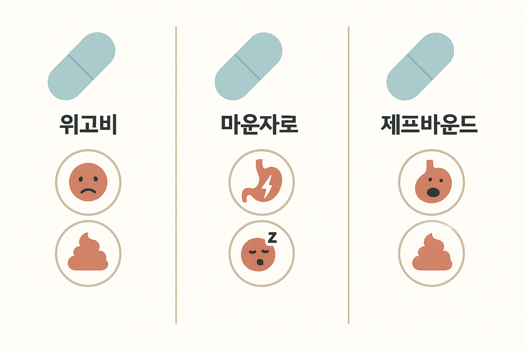GLP-1 계열 약물별 부작용 비교표