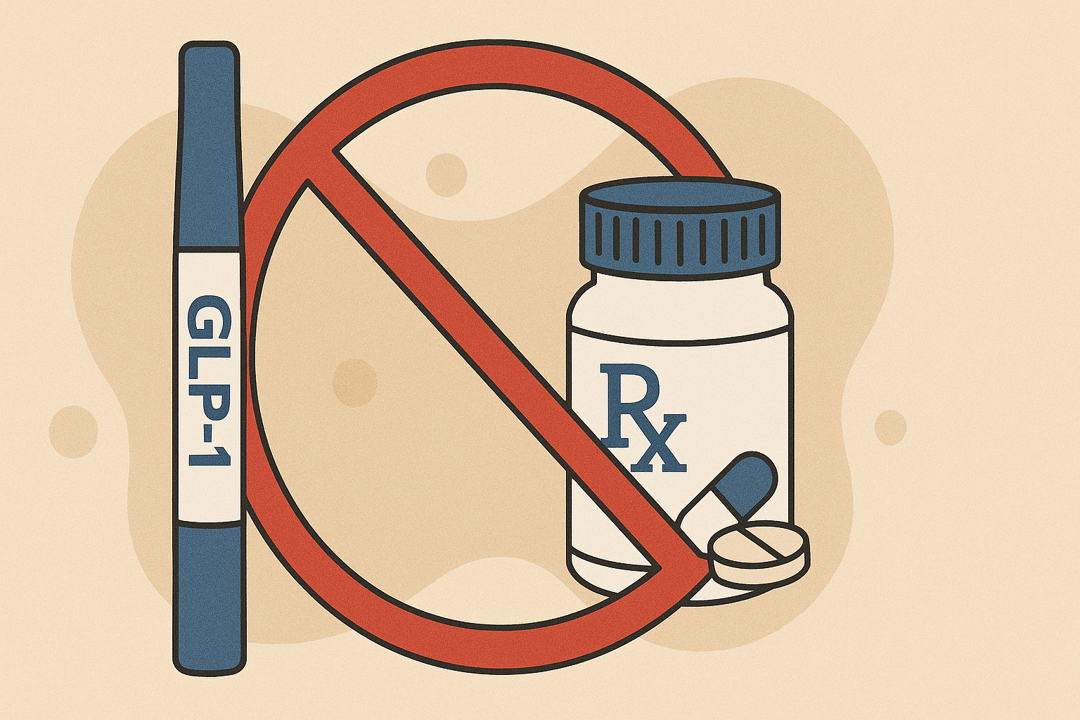 GLP-1 주사제와 병용 시 주의해야 할 약물 상호작용을 정리한 이미지