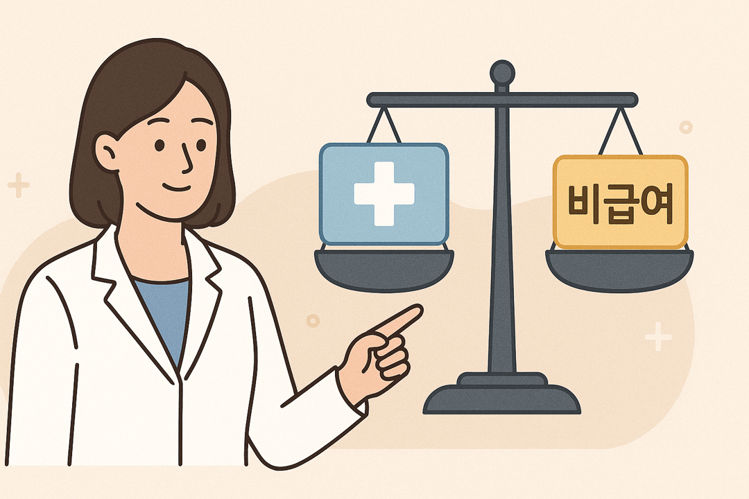 급여와 비급여 항목 구조를 설명하는 의료비 인포그래픽